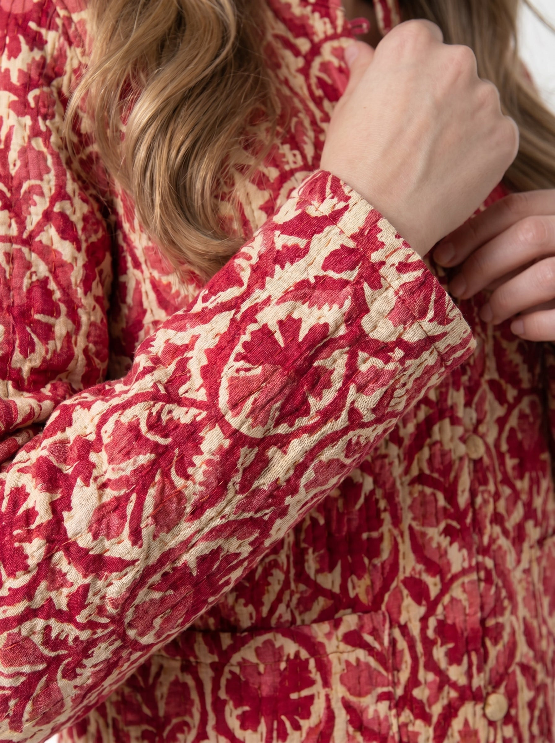 Giacca Trapuntata Fantasia Rosso e Beige
