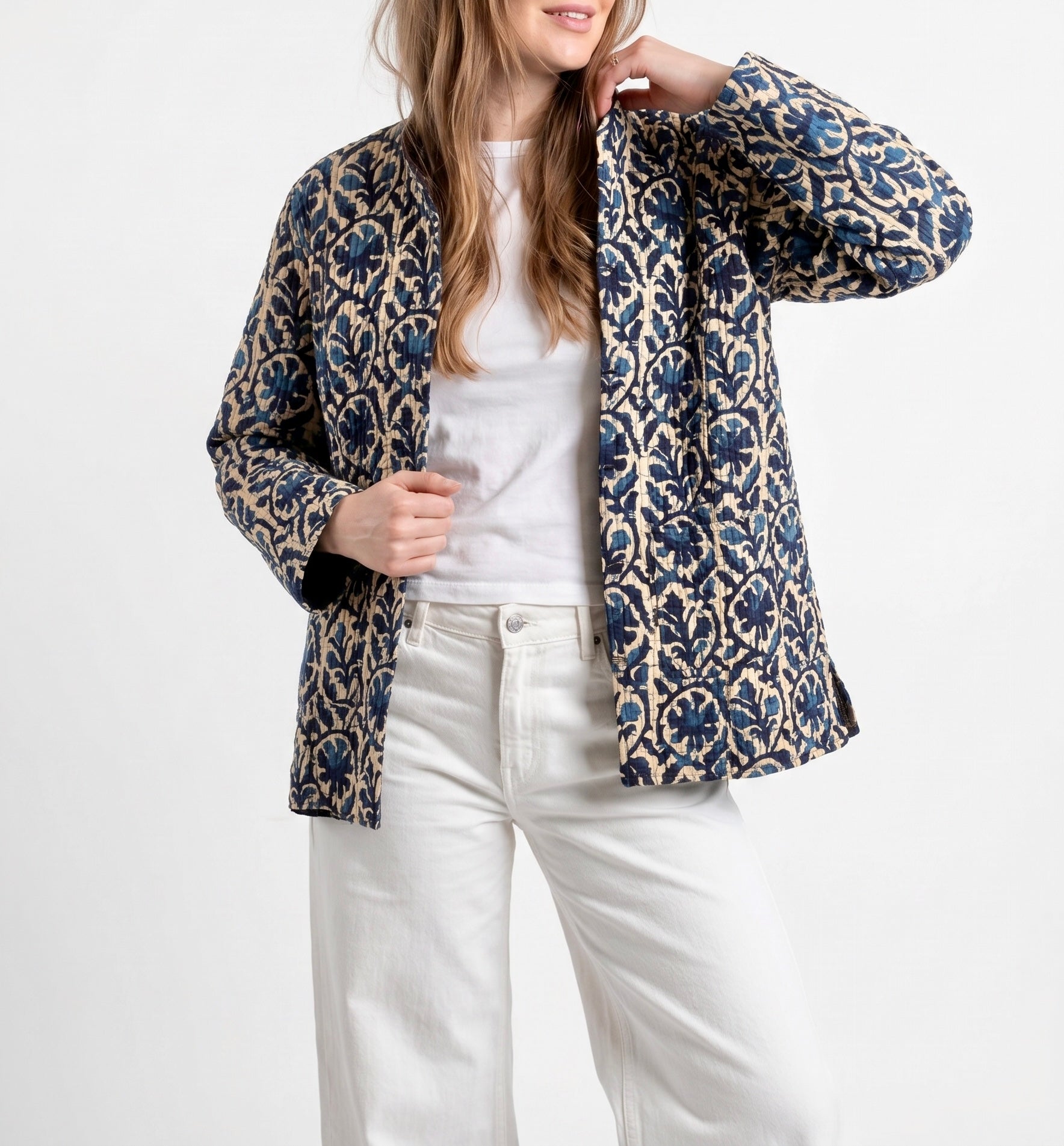 Giacca Trapuntata Fantasia Blu e Beige