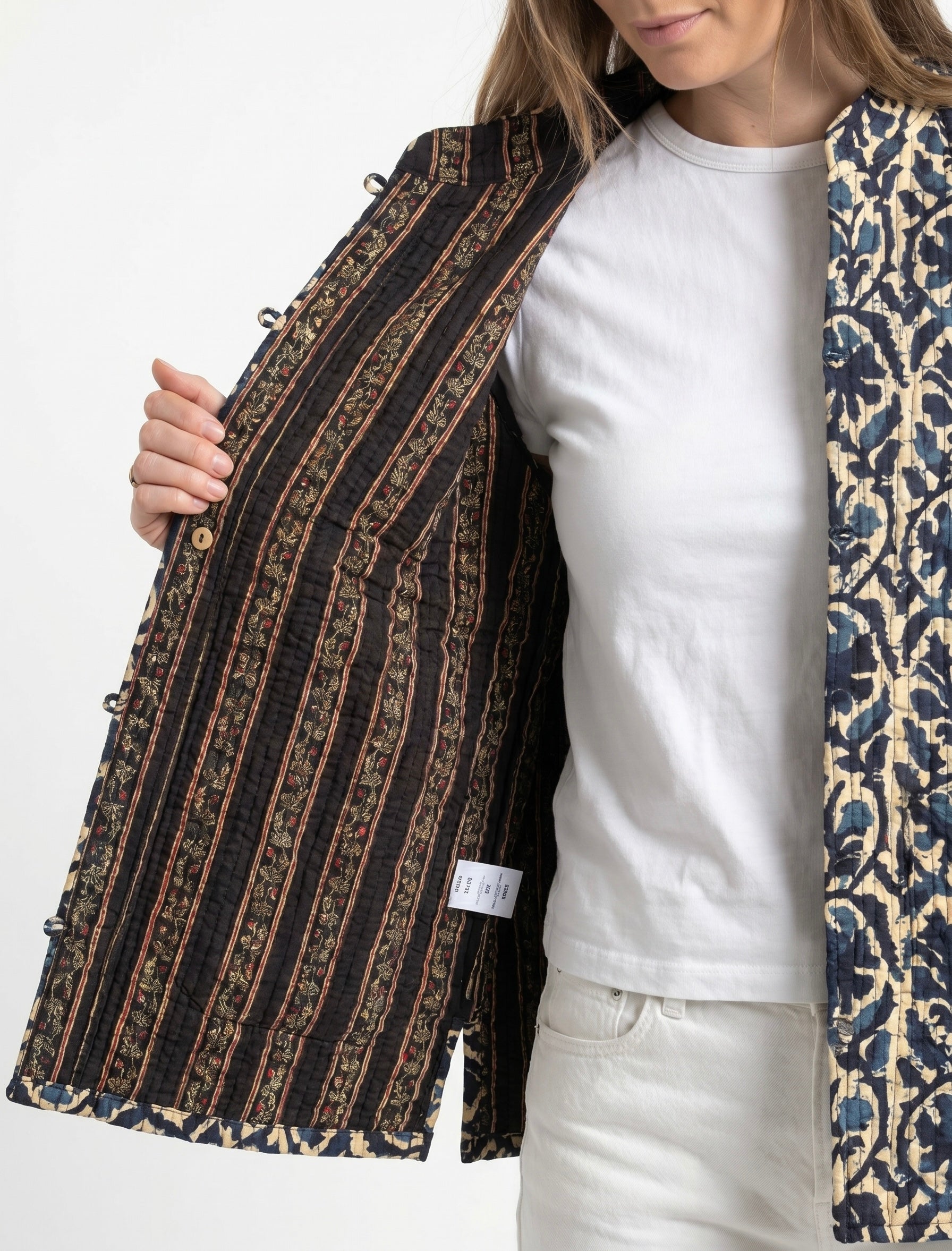 Giacca Trapuntata Fantasia Blu e Beige