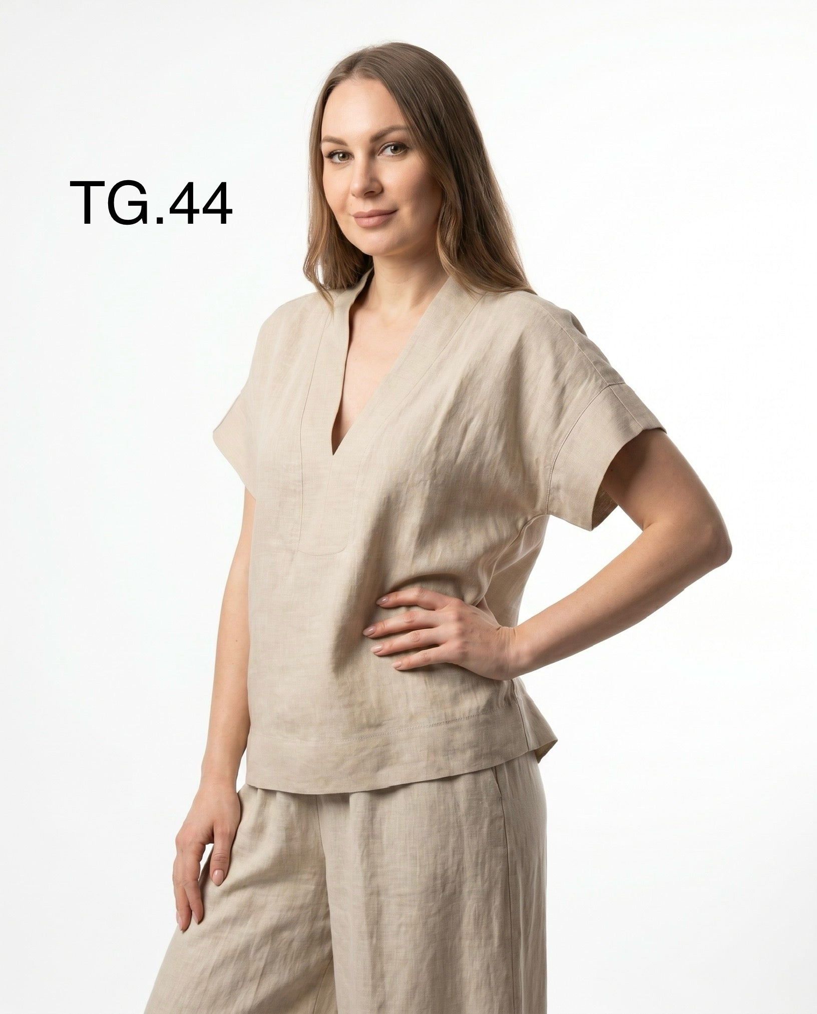 Casacca Tortora in Lino con Scollo a V