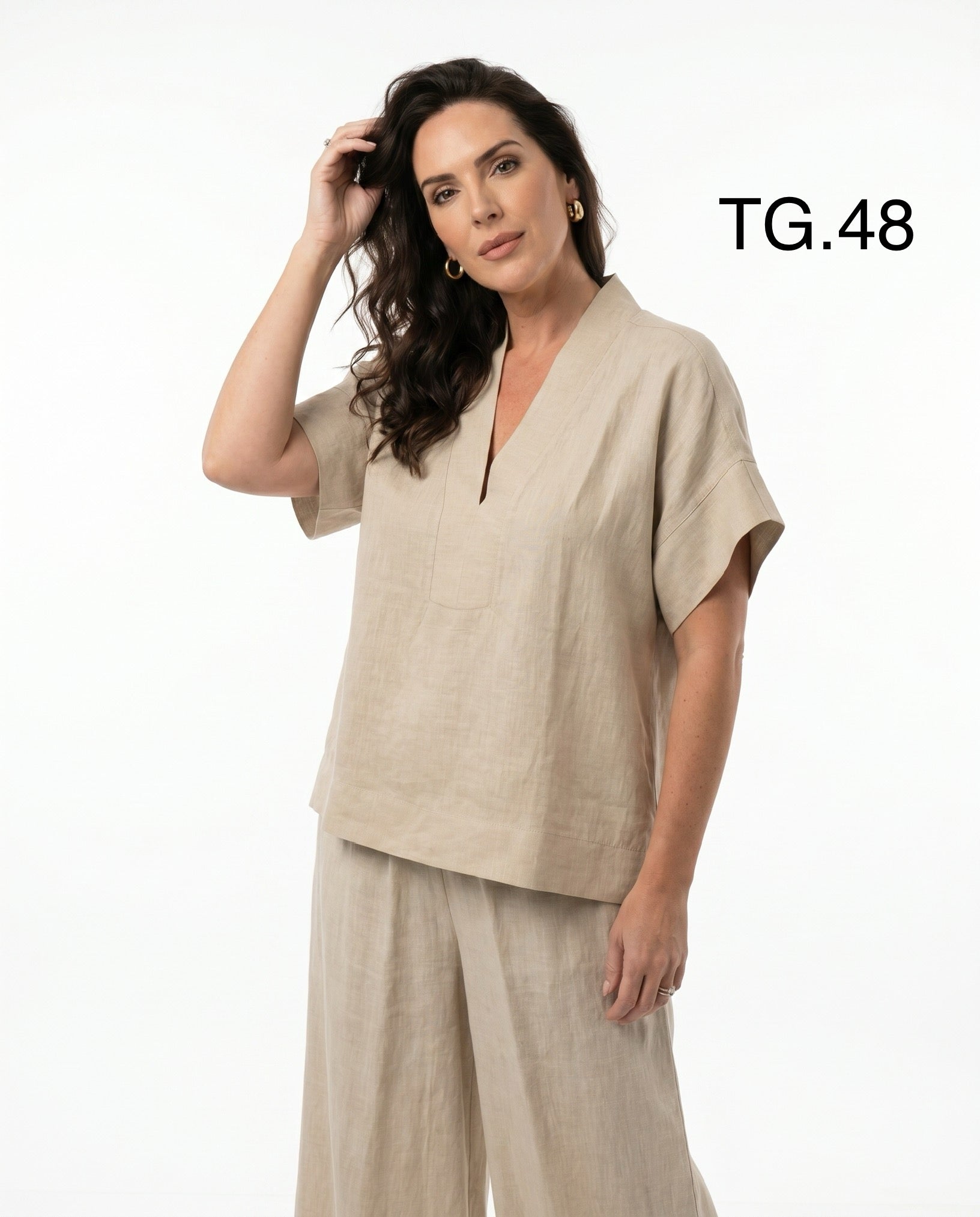 Casacca Tortora in Lino con Scollo a V