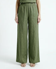 Pantalone Palazzo Verde militare in Lino con Elastico in Vita