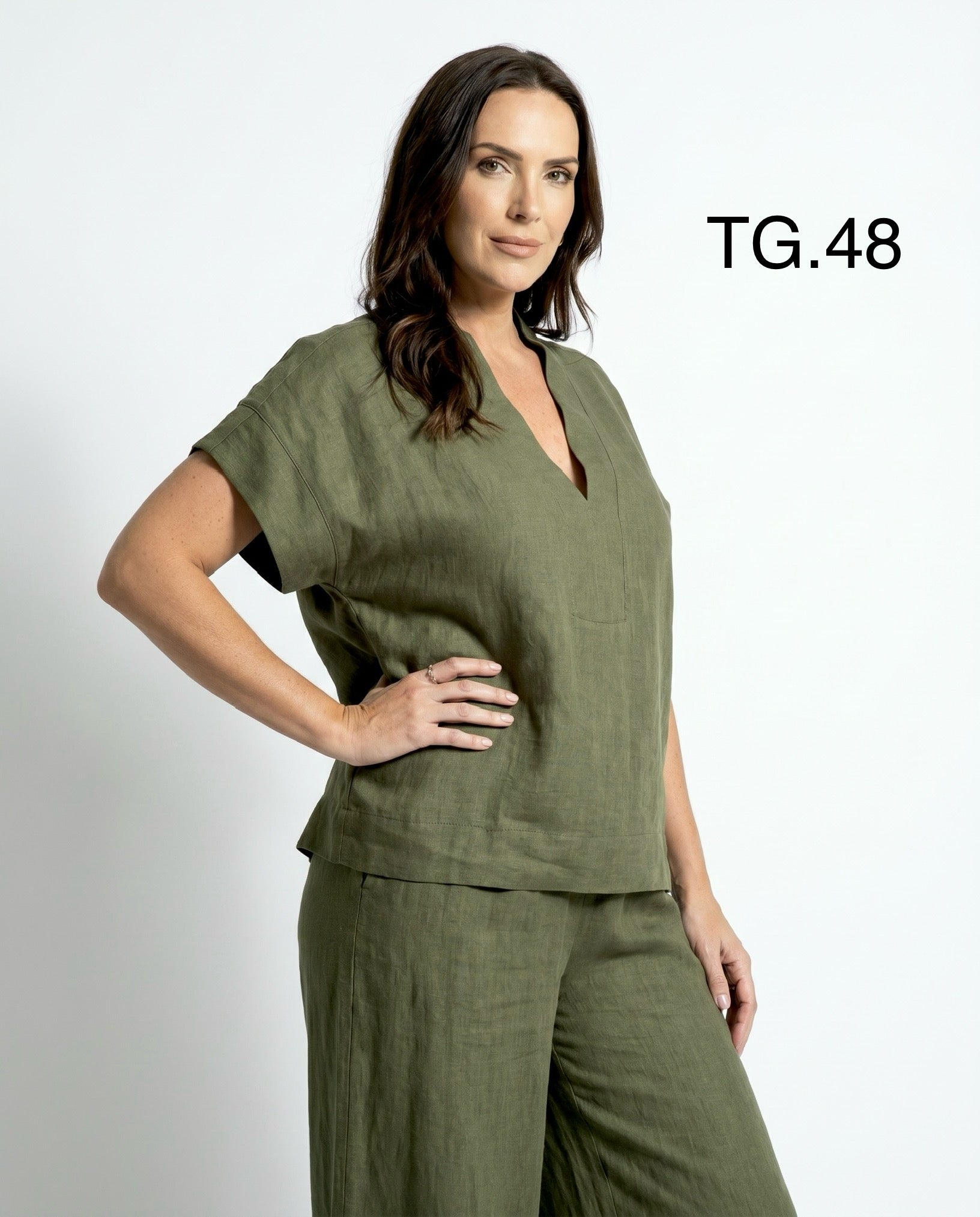 Casacca Verde militare in Lino con Scollo a V