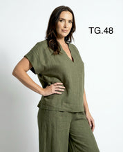 Casacca Verde militare in Lino con Scollo a V