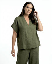 Casacca Verde militare in Lino con Scollo a V