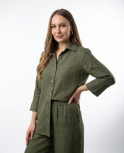 Camicia Verde militare in Lino con Manica 3/4