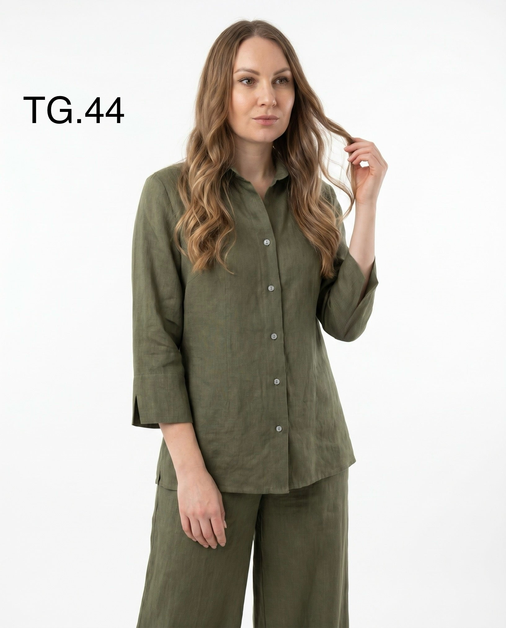 Camicia Verde militare in Lino con Manica 3/4