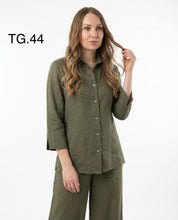 Camicia Verde militare in Lino con Manica 3/4