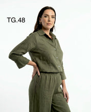 Camicia Verde militare in Lino con Manica 3/4