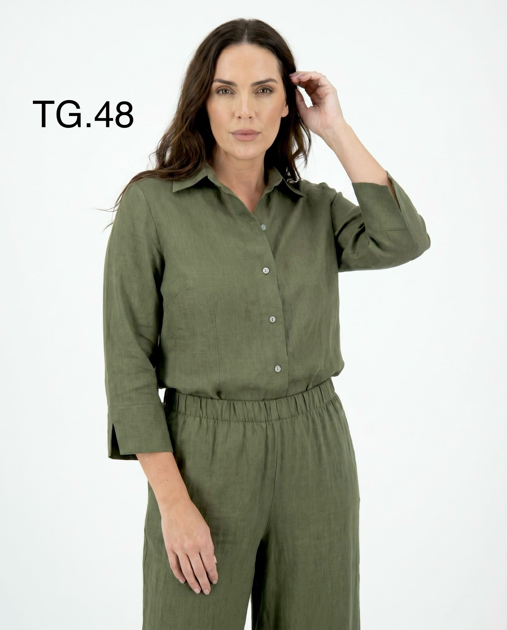 Camicia Verde militare in Lino con Manica 3/4