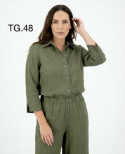 Camicia Verde militare in Lino con Manica 3/4