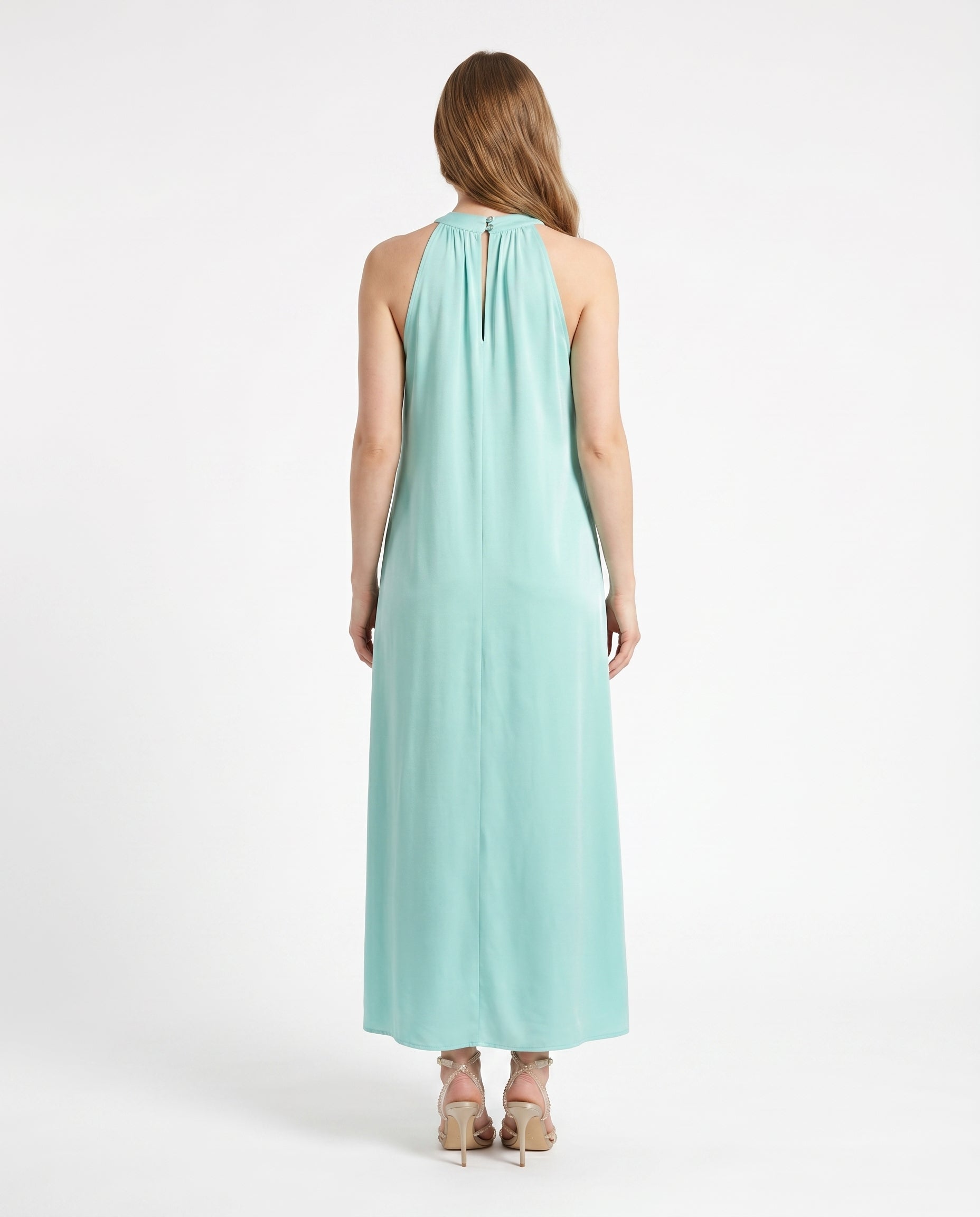 Abito lungo verde acqua con collo alto WuSide