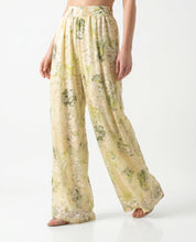 Pantalone palazzo fantasia floreale verde, giallo e crema WuSide