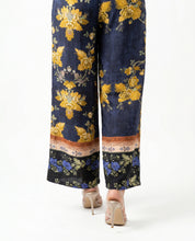 Pantalone palazzo blu navy con stampa floreale WuSide