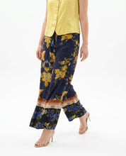 Pantalone palazzo blu navy con stampa floreale WuSide