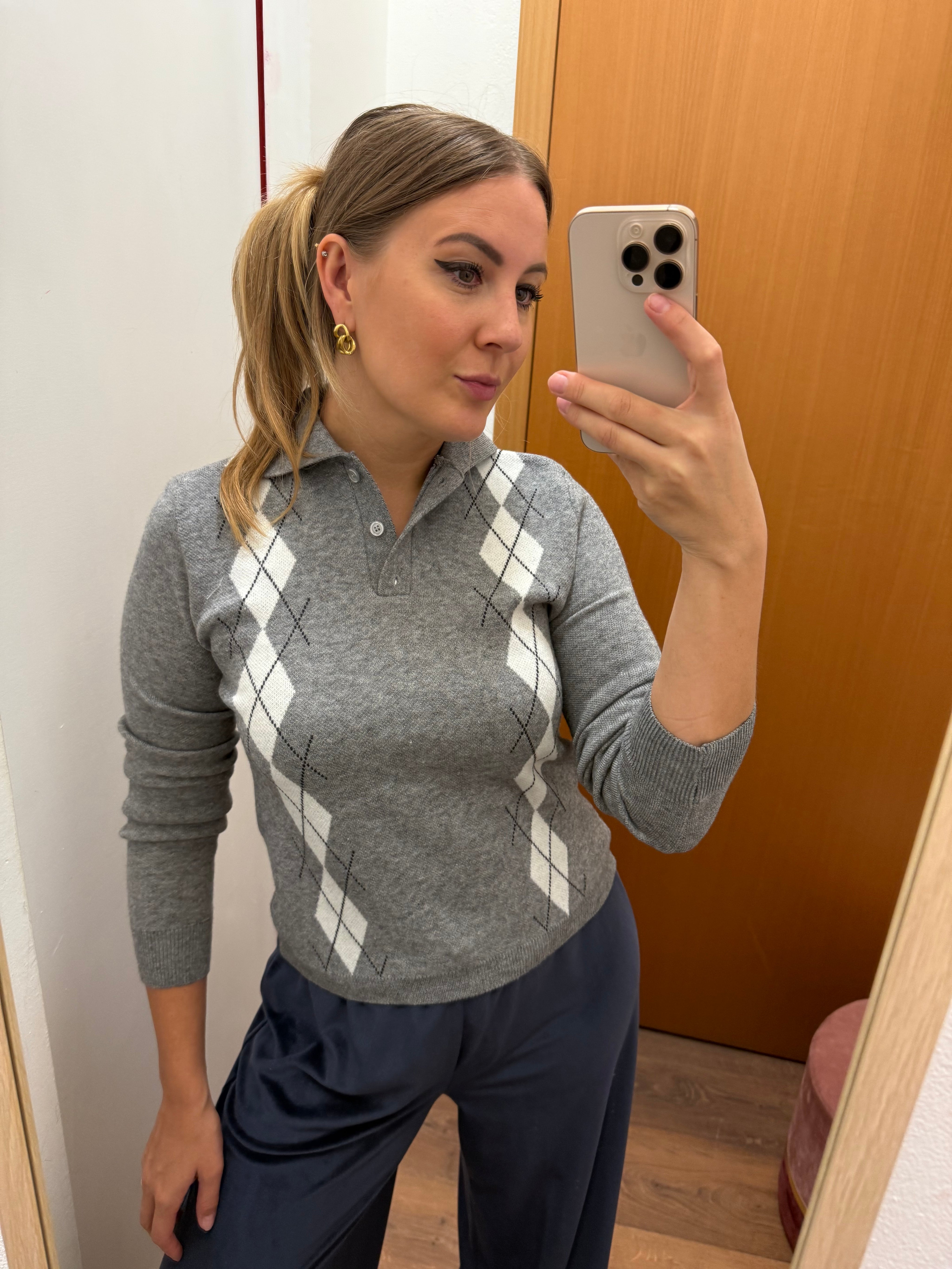 Polo con rombi jacquard grigio Lokita