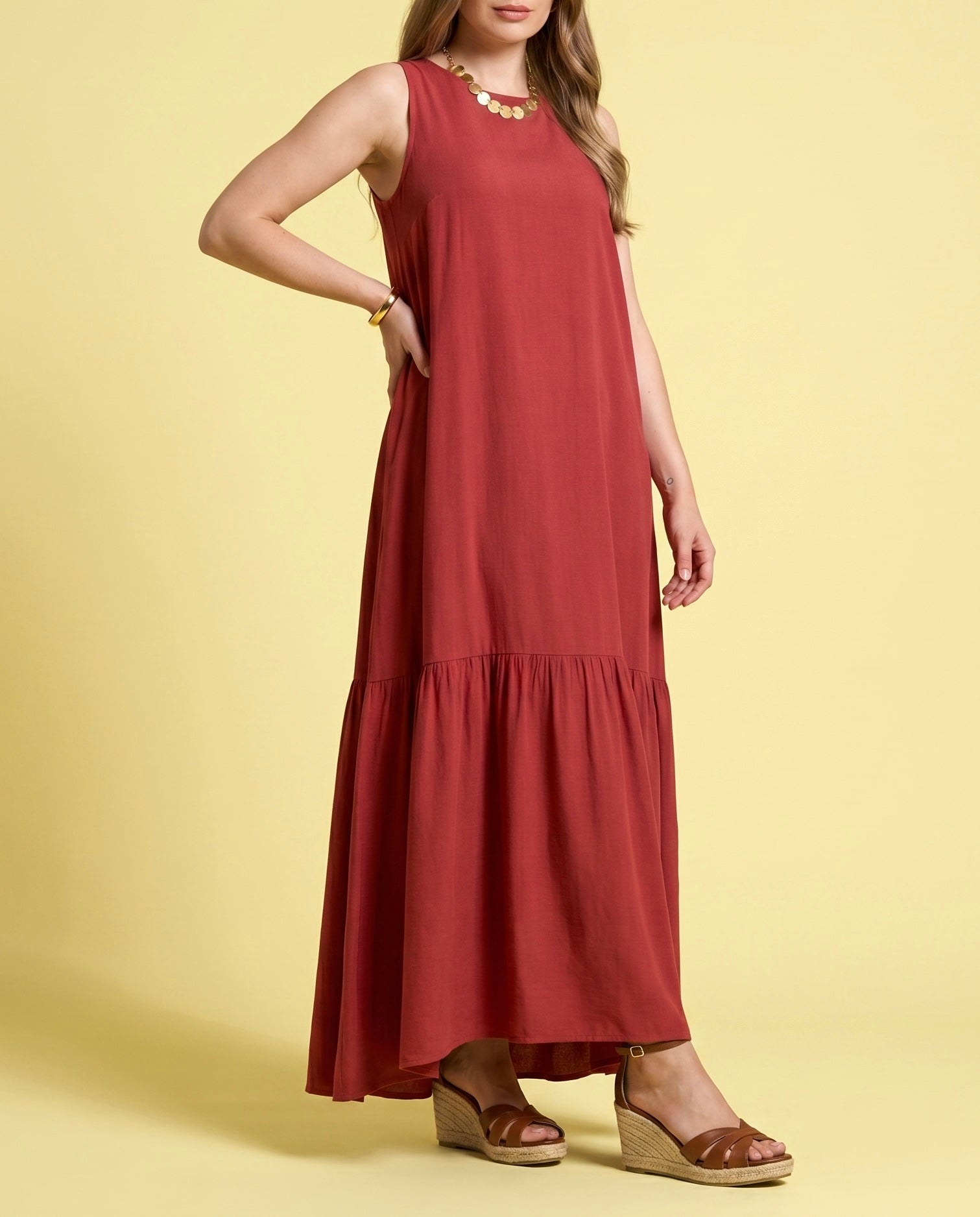 Maxi Abito lungo smanicato terracotta Lokita