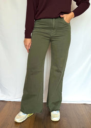 Jeans wide leg verde militare sfrangiato Gioia