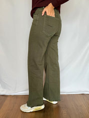 Jeans wide leg verde militare sfrangiato Gioia