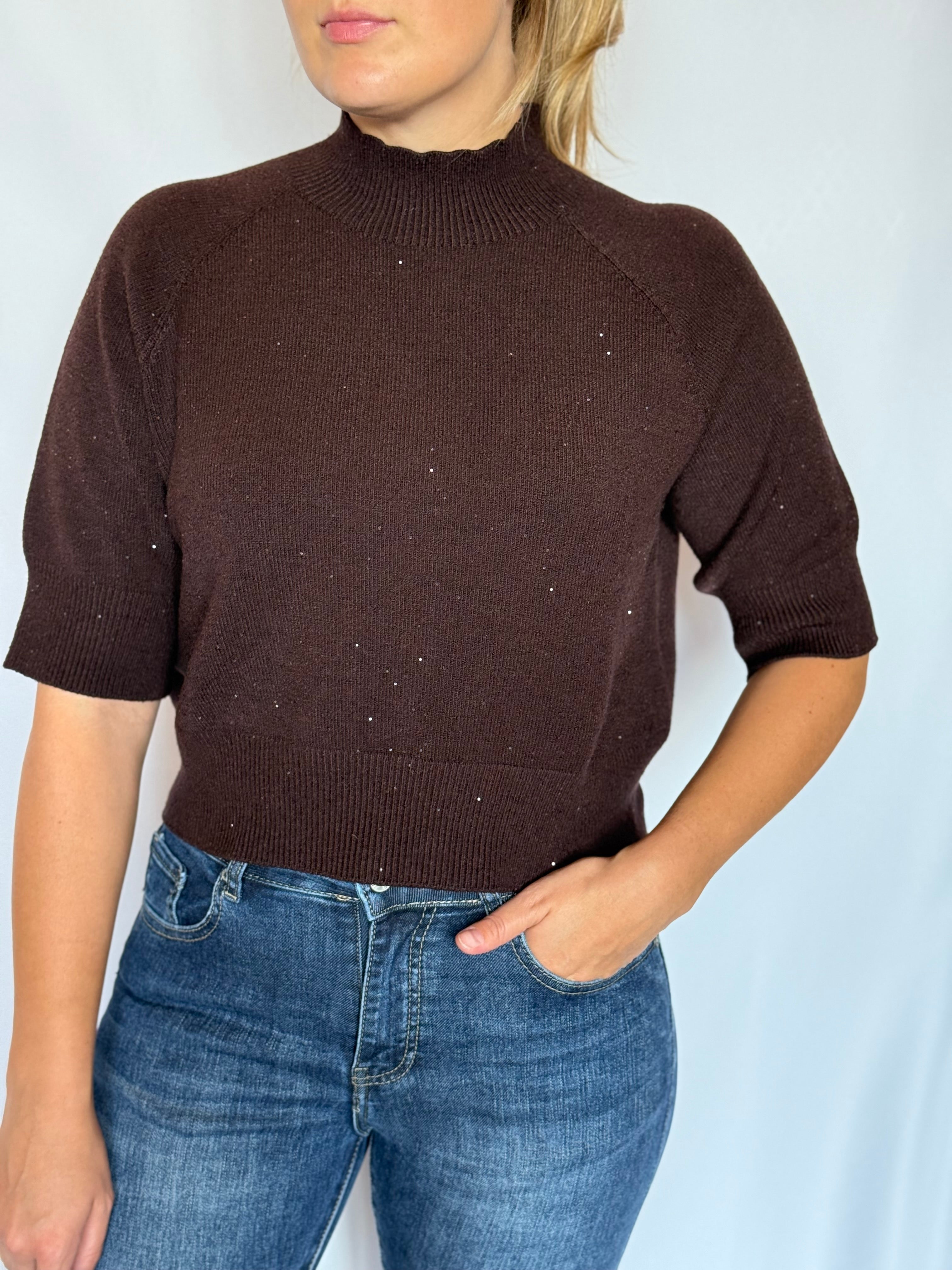 Lupetto manica corta con micro paillettes Kontatto