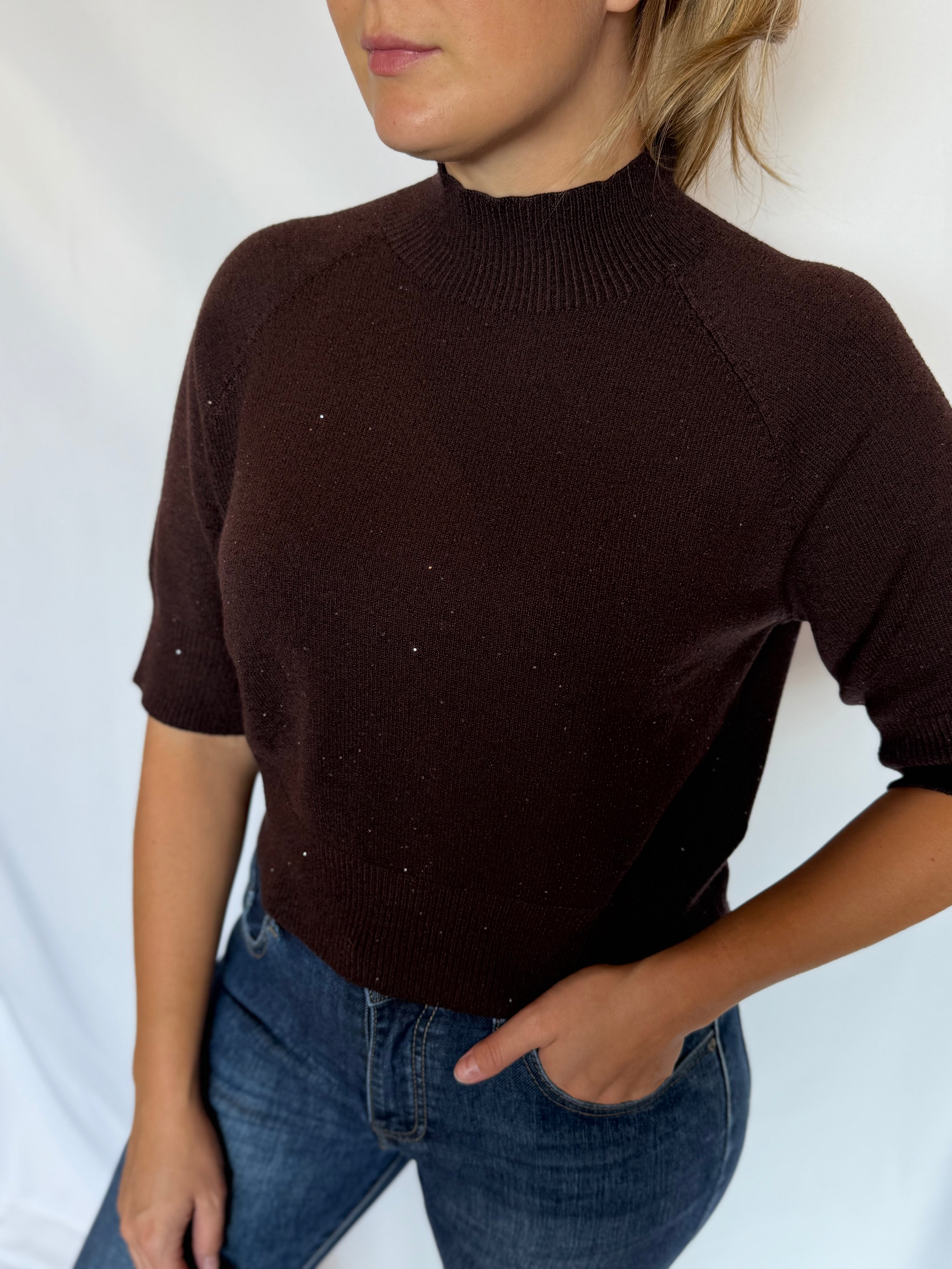 Lupetto manica corta con micro paillettes Kontatto