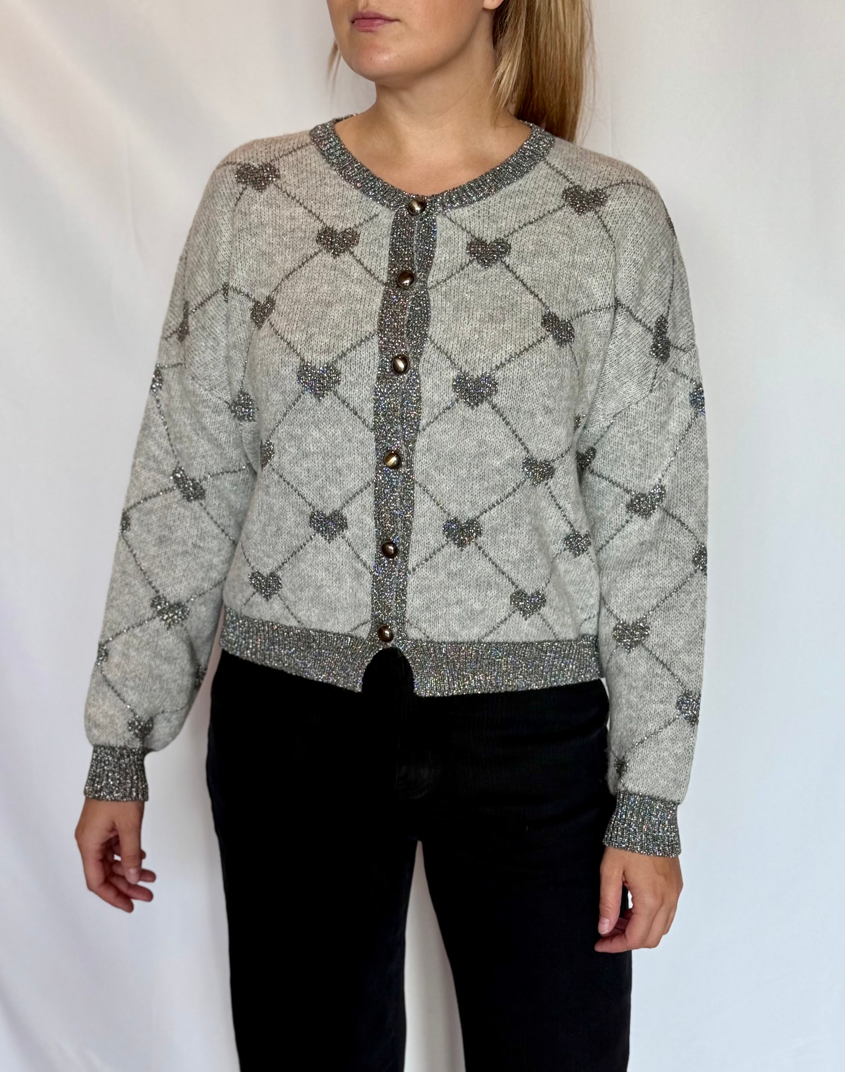 Cardigan cuoricini jacquard misto lana grigio Lokita