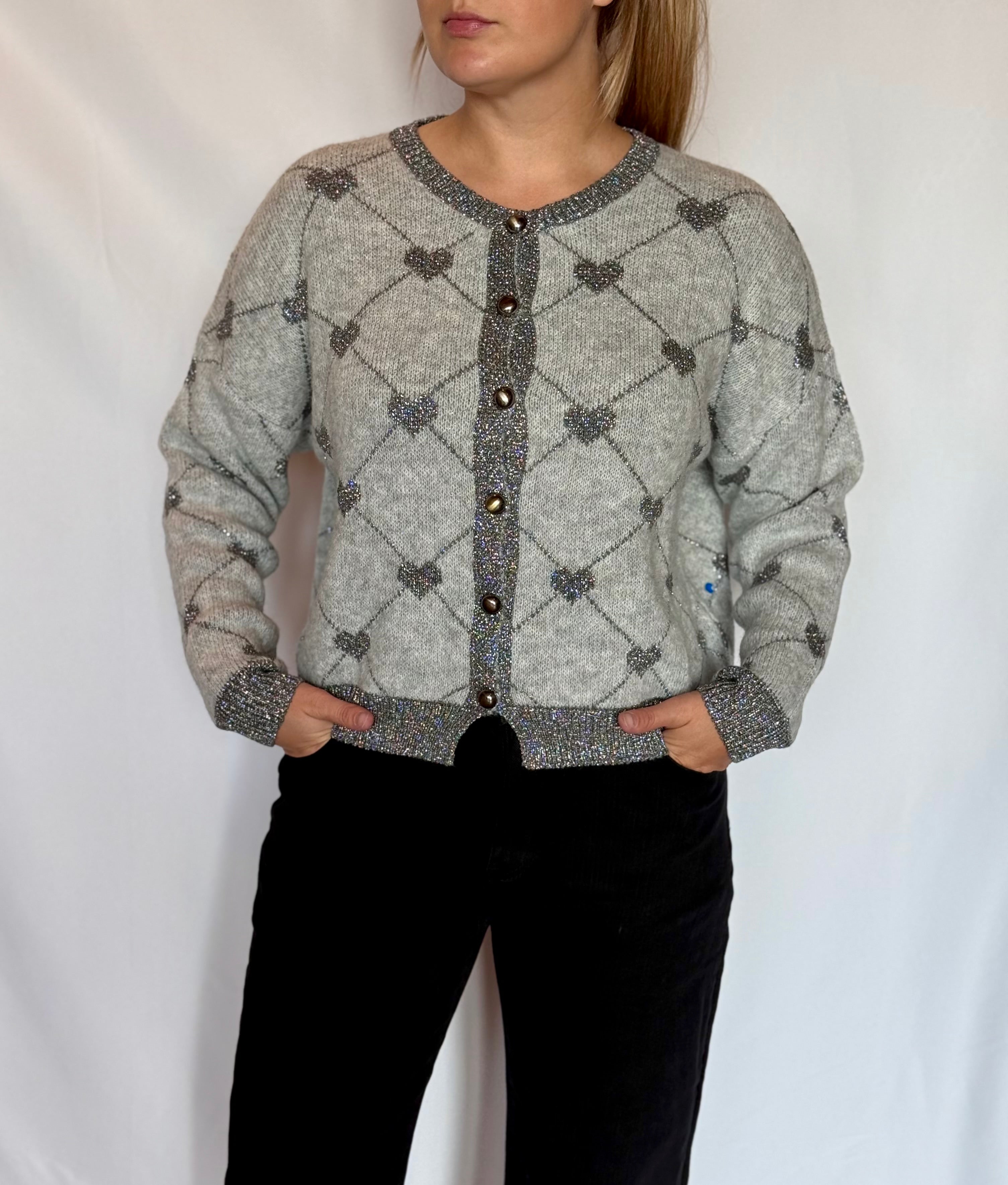Cardigan cuoricini jacquard misto lana grigio Lokita