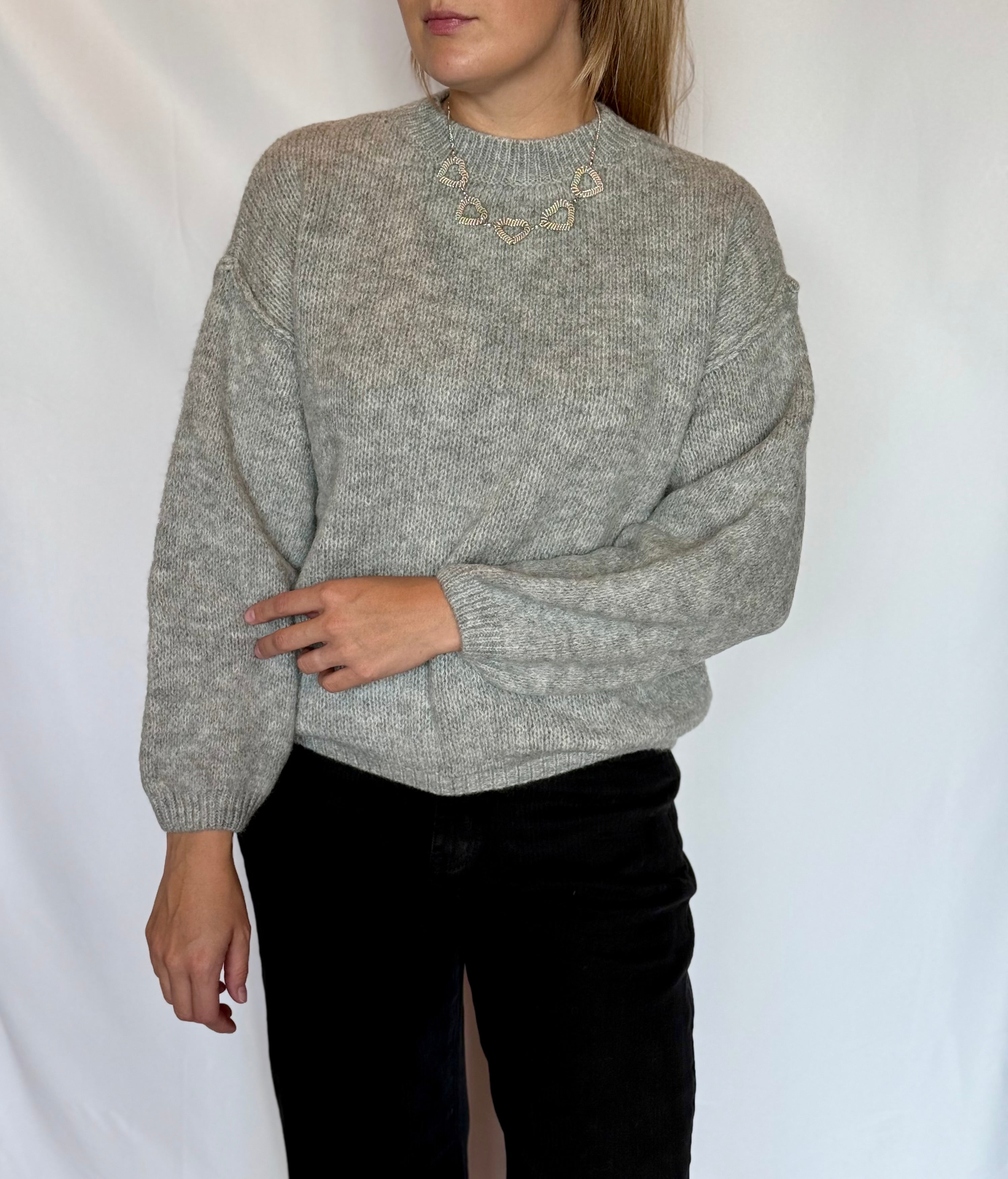 Pullover manica a raglan misto lana grigio perla Lokita