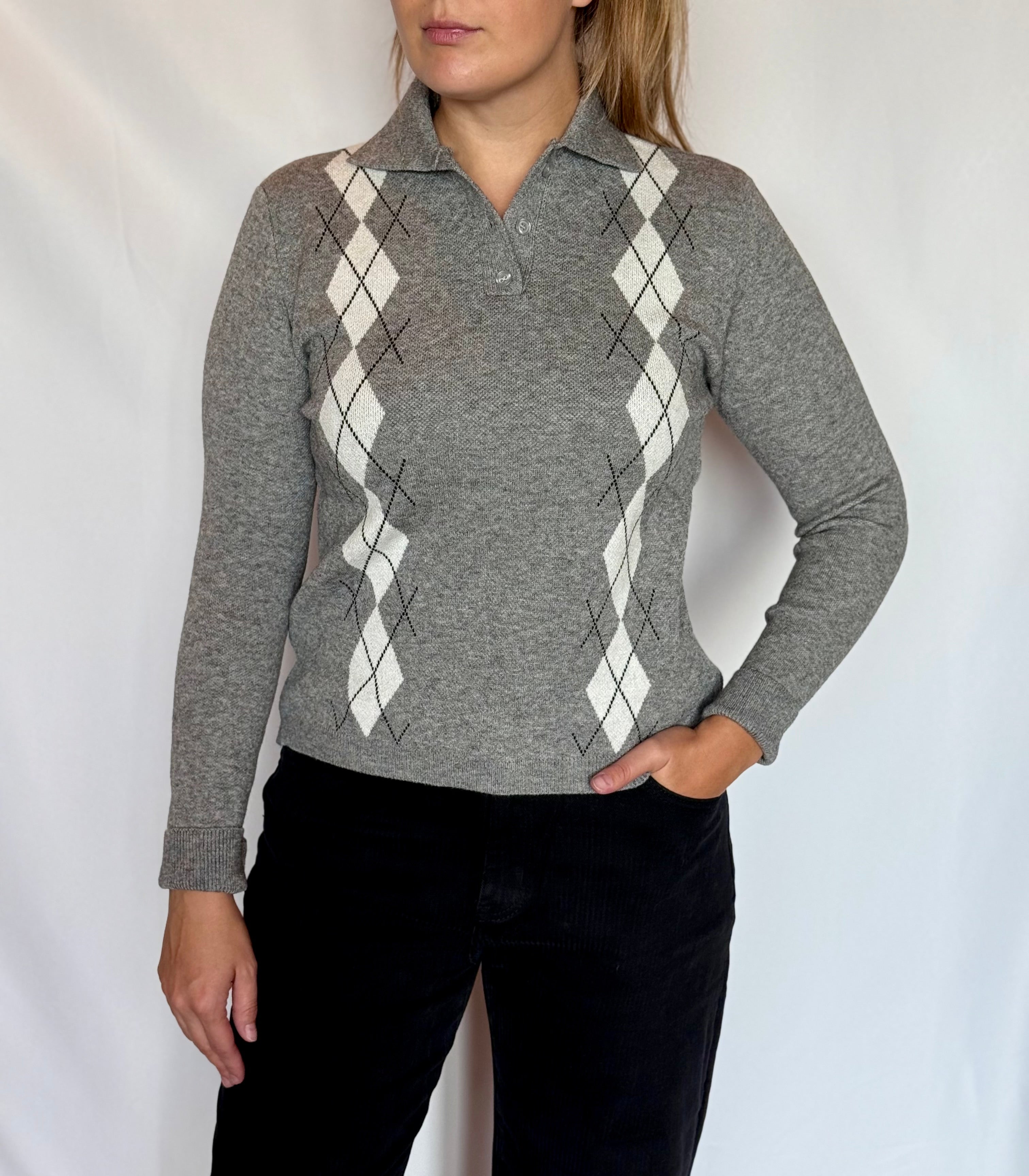 Polo con rombi jacquard grigio Lokita