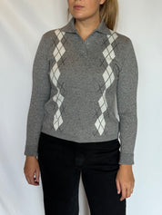 Polo con rombi jacquard grigio Lokita
