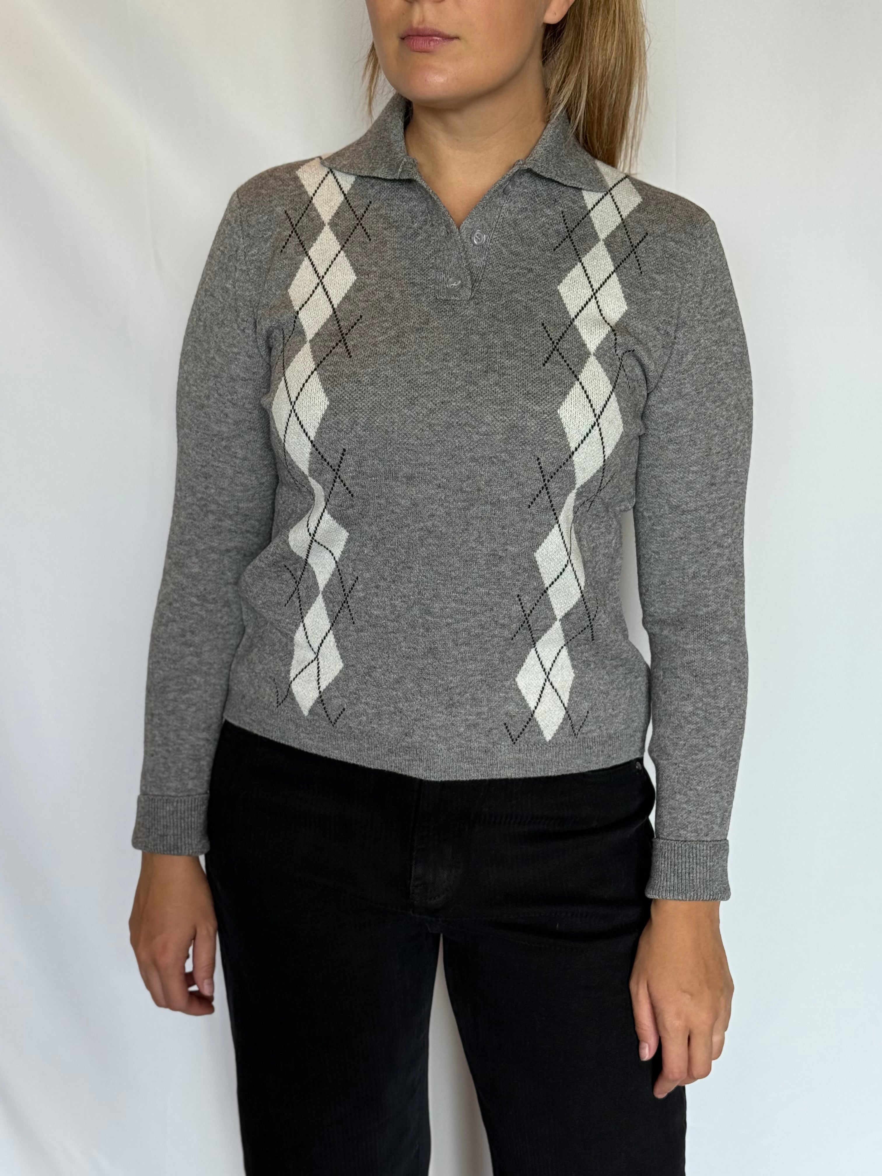 Polo con rombi jacquard grigio Lokita