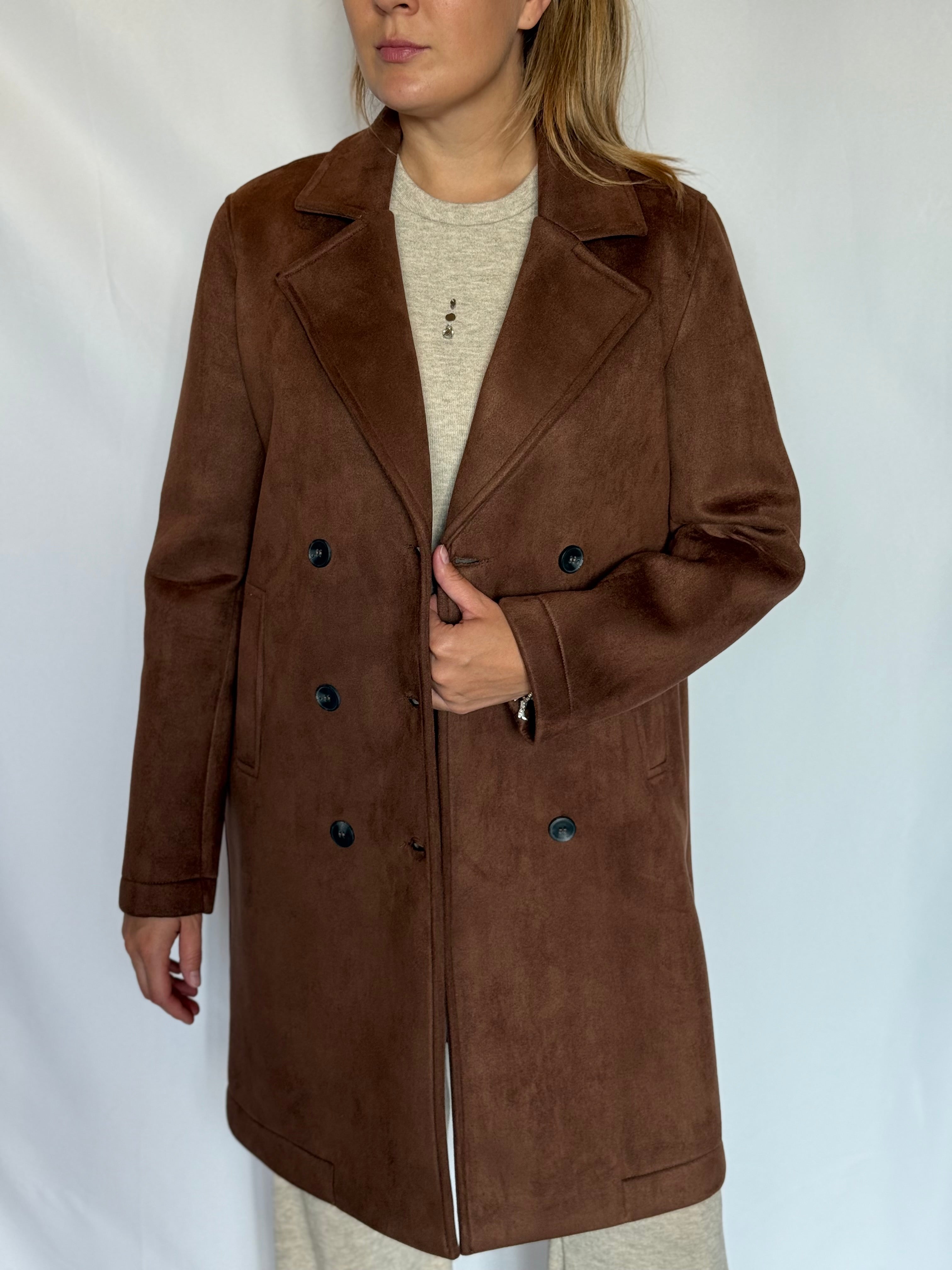 Cappotto doppiopetto in neoprene cioccolato Lokita