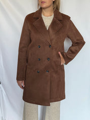 Cappotto doppiopetto in neoprene cioccolato Lokita