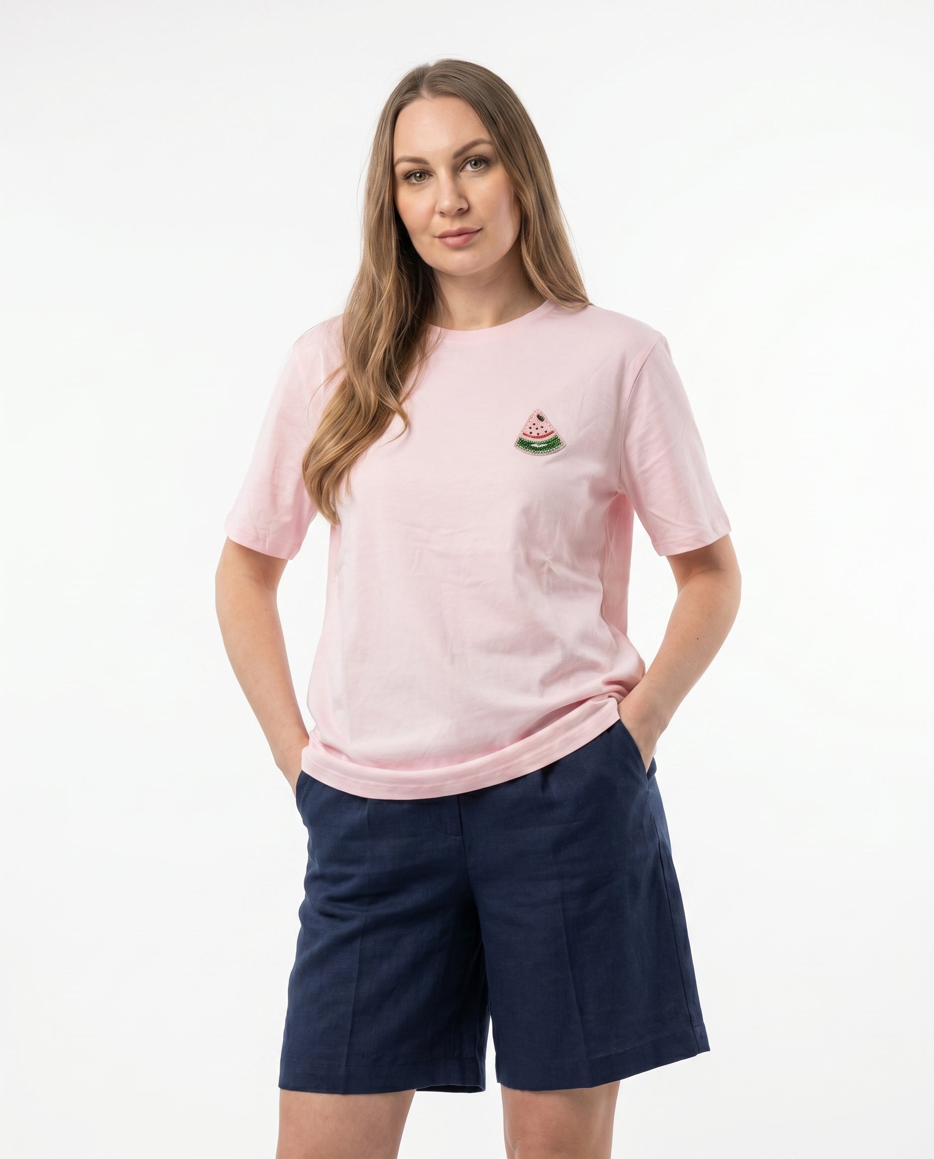 T-shirt basic con patch frutta gioiello