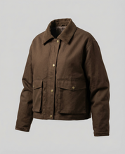 Giacca corta in canvas con collo in velluto a coste – Marrone
