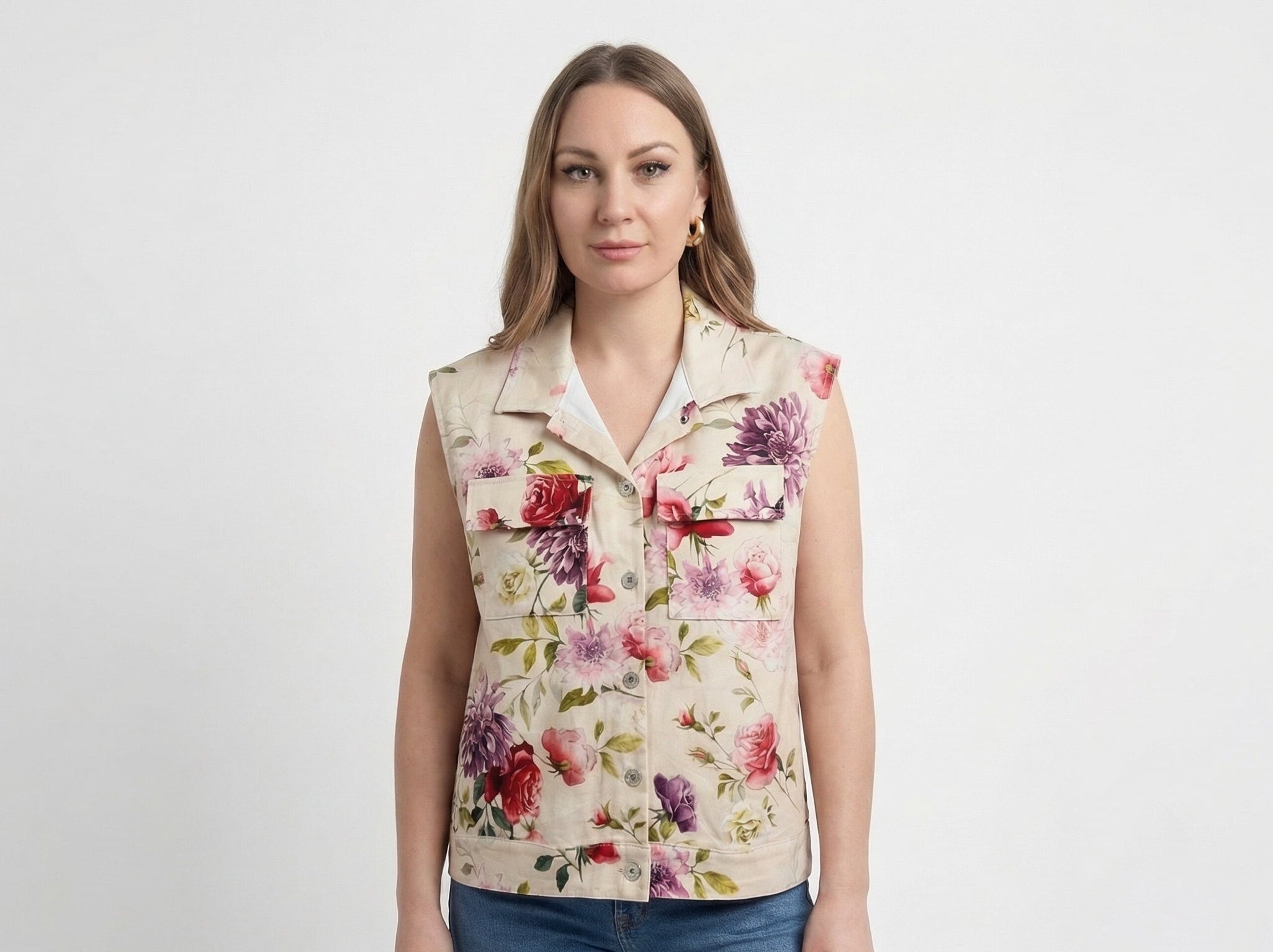 Gilet Floreale in denim  senza maniche