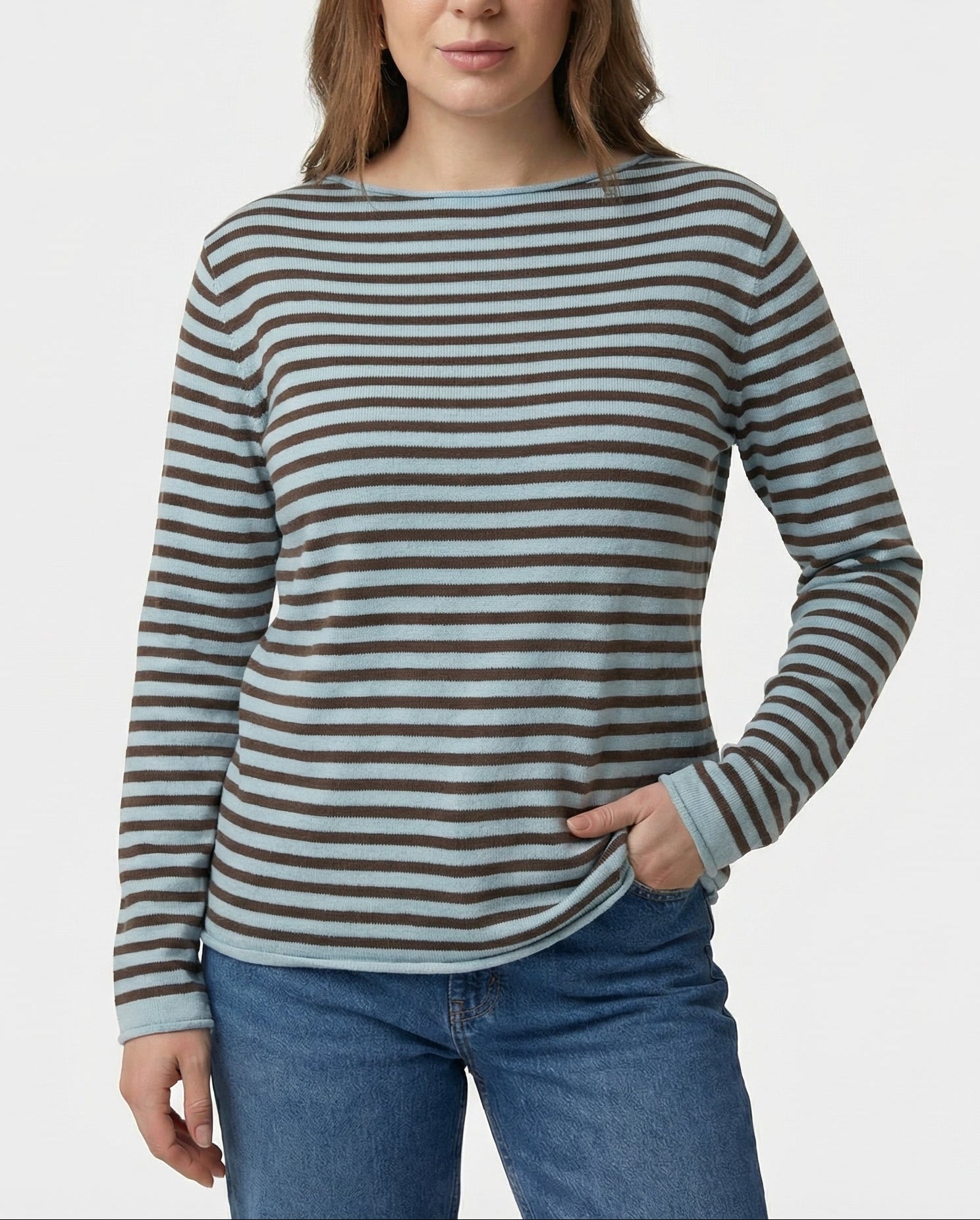 Maglia a righe scollo a barchetta 100% cotone