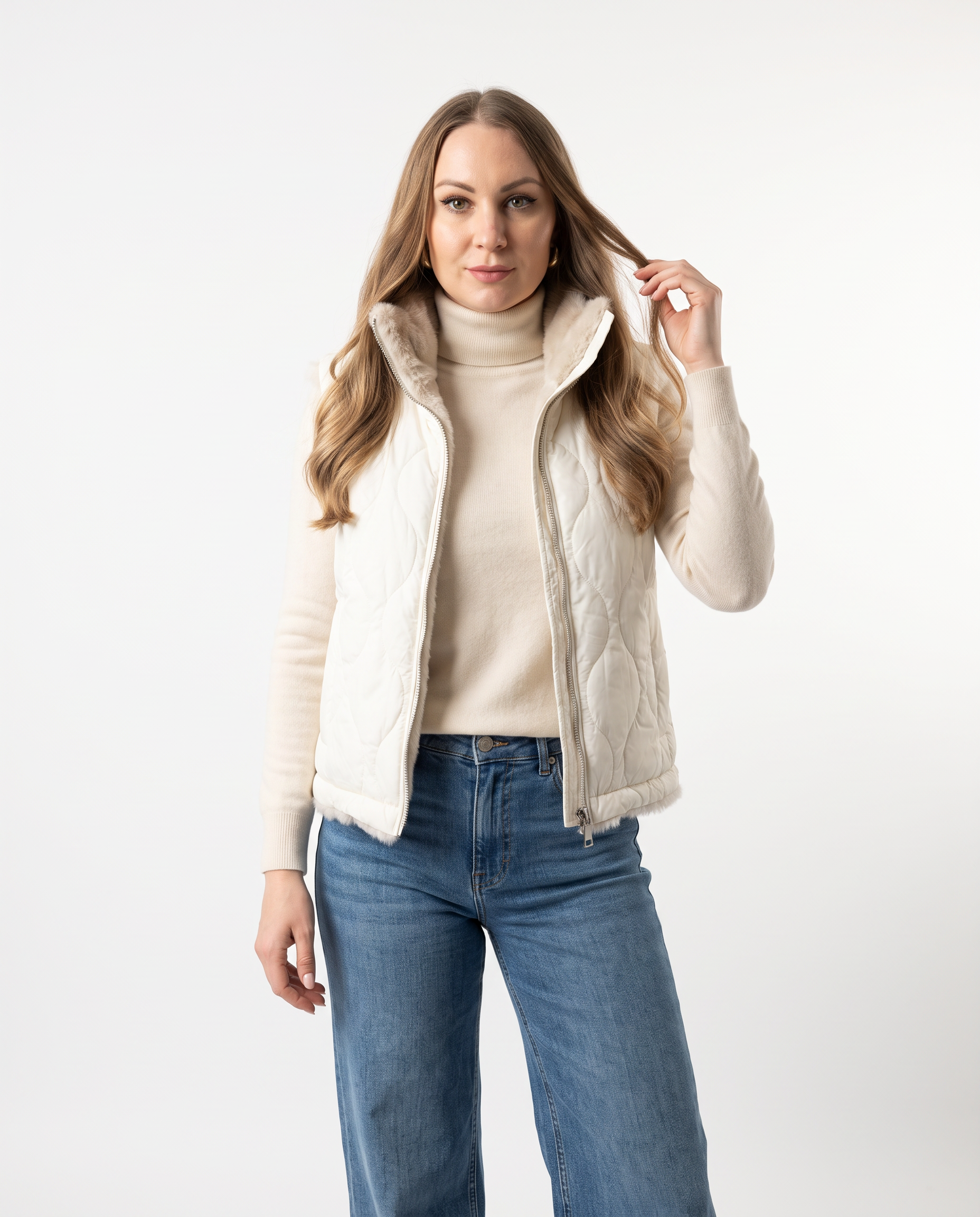 Gilet  reversibile trapuntato e pelliccia