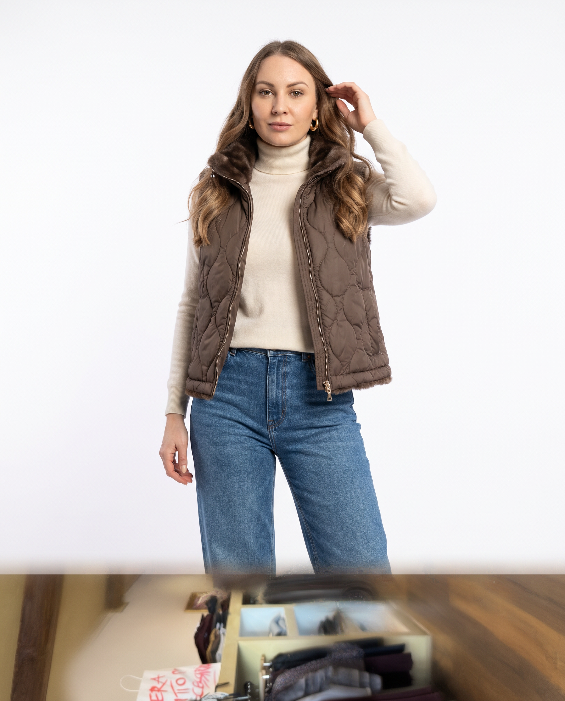 Gilet reversibile trapuntato  con pelliccia
