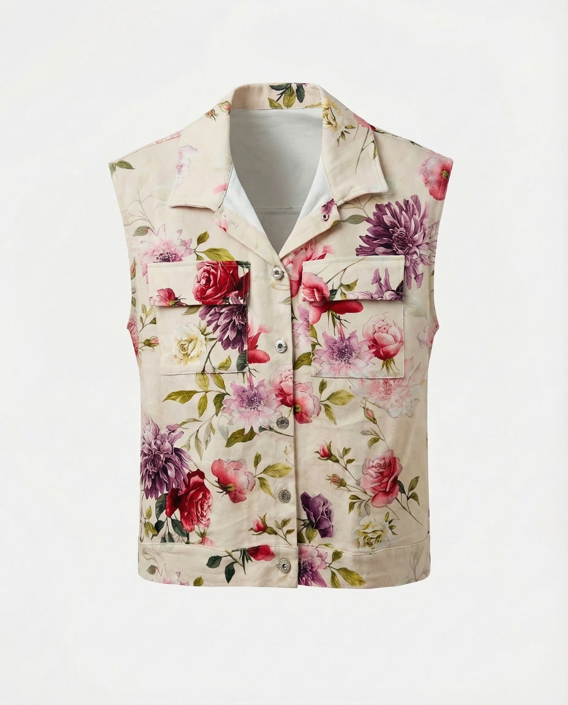 Gilet Floreale in denim  senza maniche