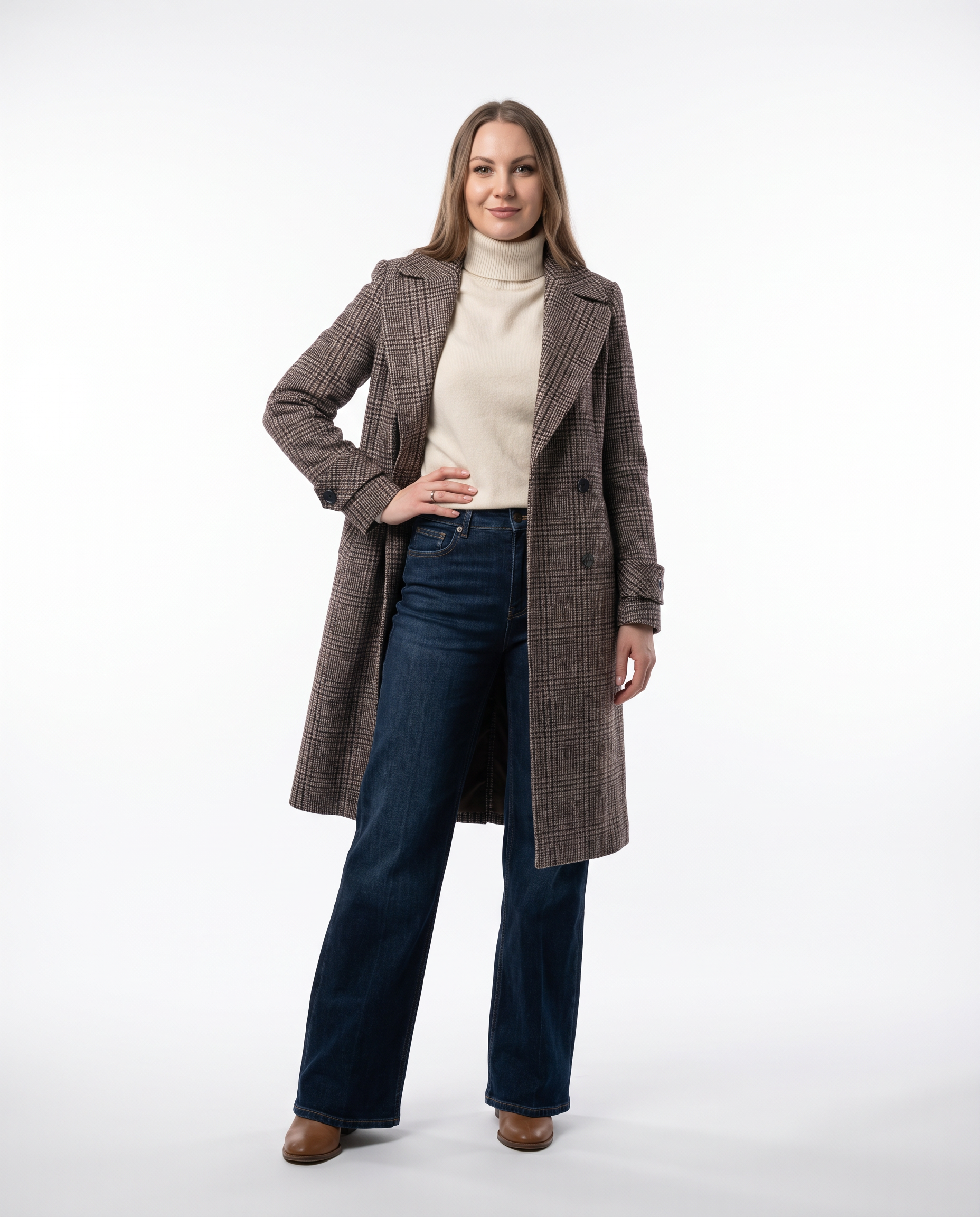 Cappotto lungo fantasia  in misto lana