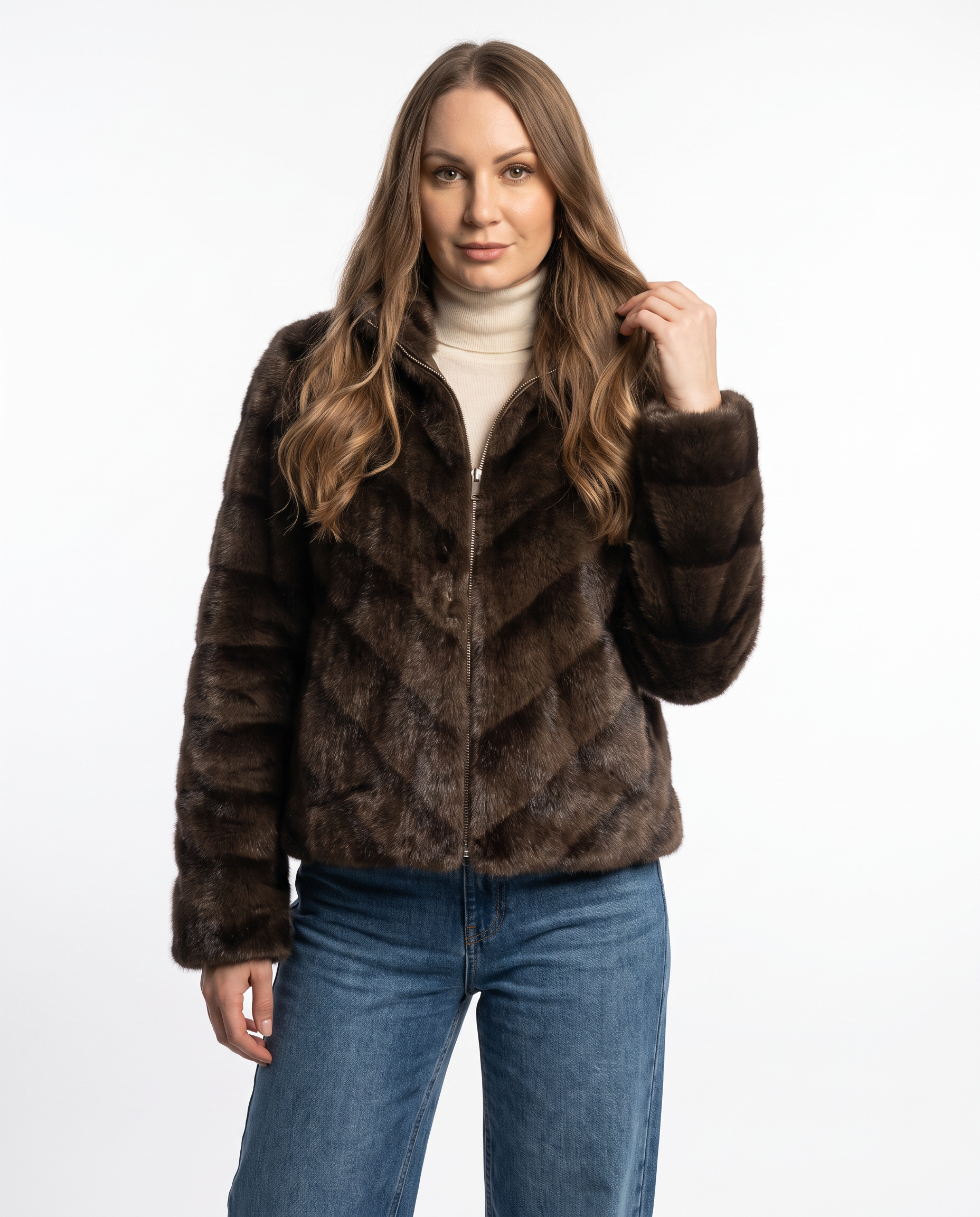 Giacca effetto montone  reversibile  marrone con zip
