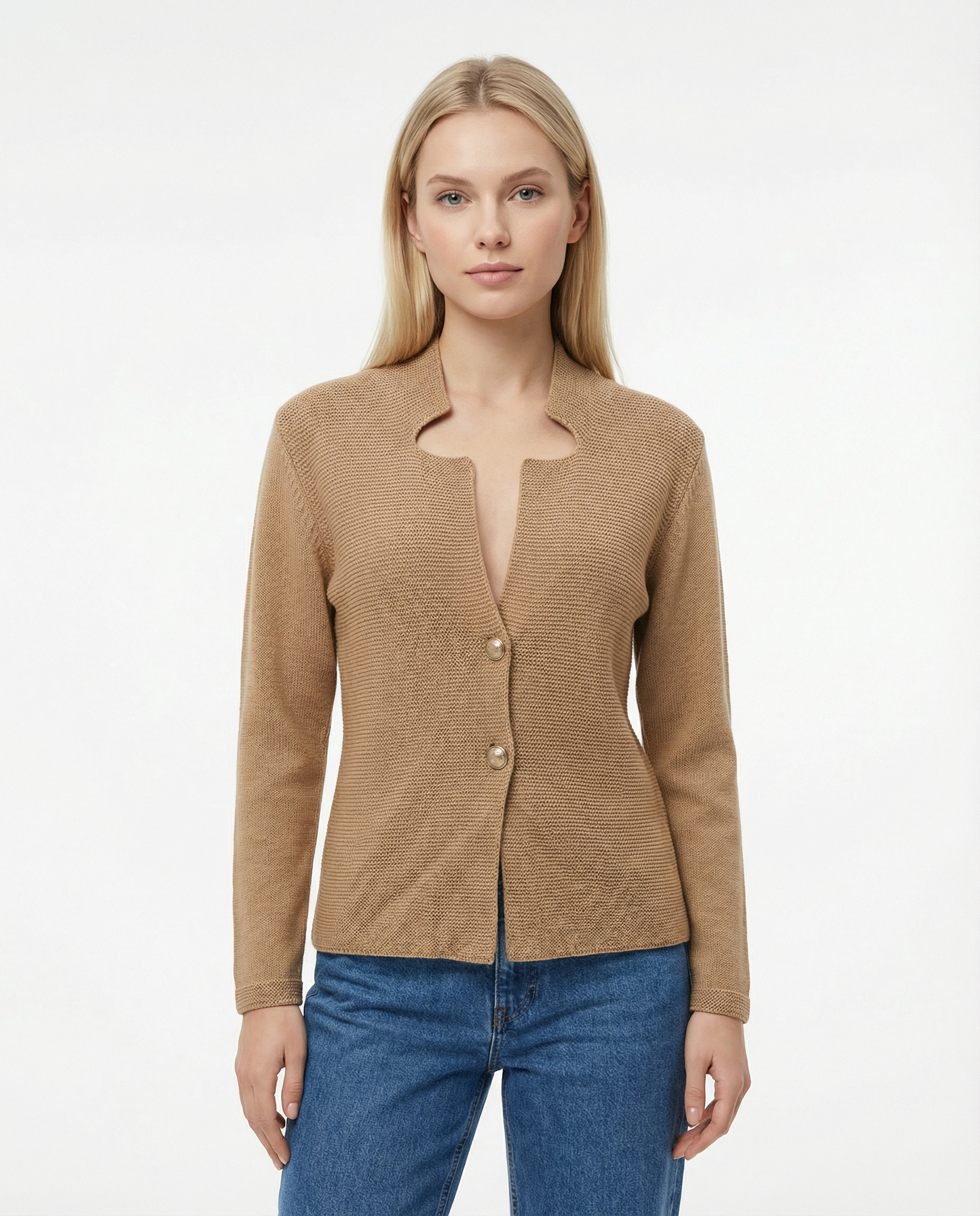 Cardigan punto riso con bottoni Sabbia