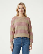 Maglione girocollo a righe lurex Rosa cipria e sabbia