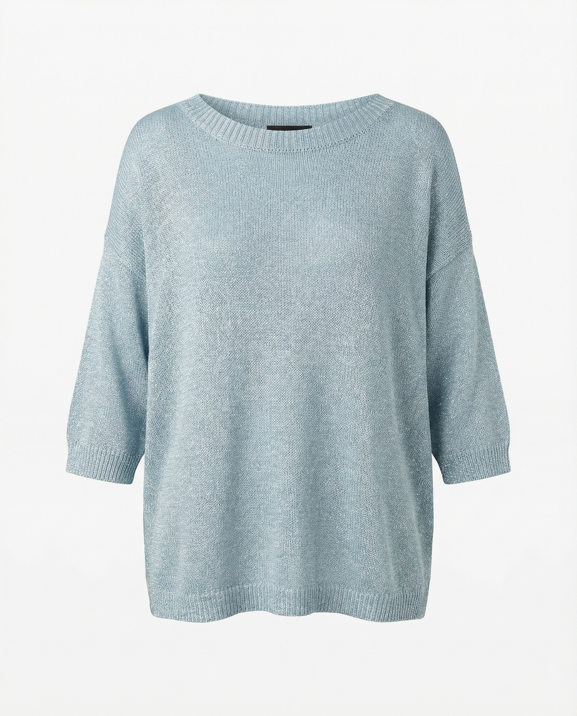 Maglia over in filato lurex con manica 3/4 – Azzurro polvere