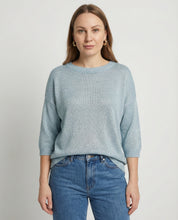 Maglia over in filato lurex con manica 3/4 – Azzurro polvere