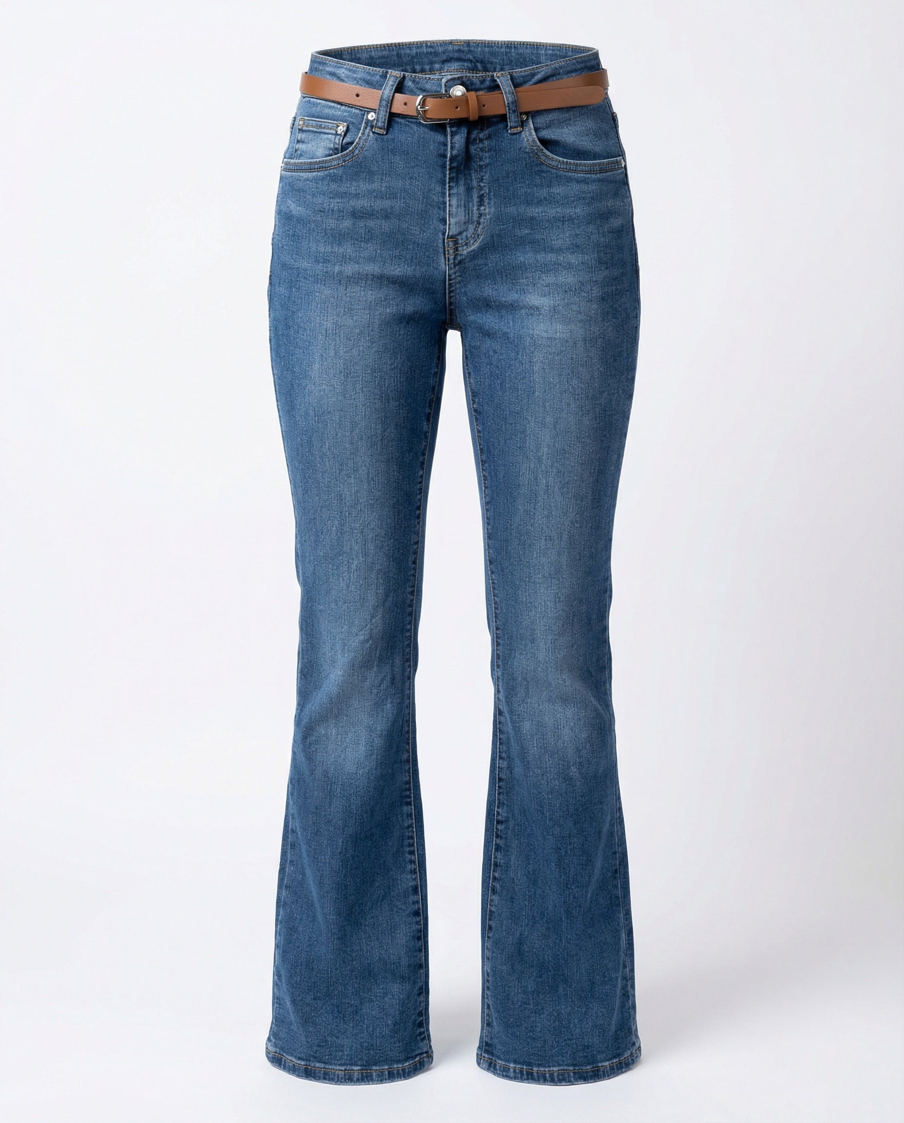 Jeans flare a vita alta – Denim blu medio