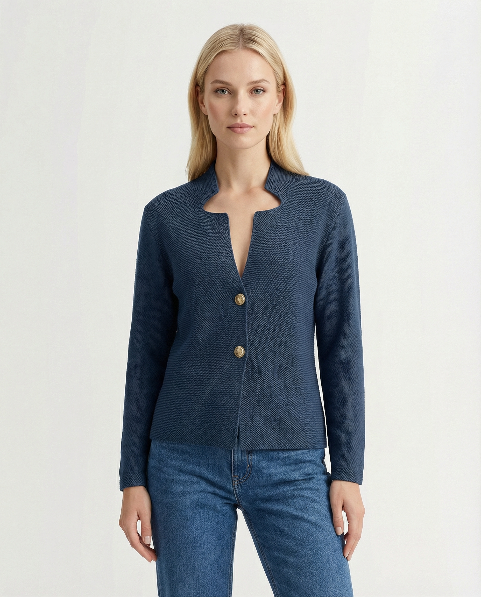 Cardigan punto riso con bottoni Blu navy