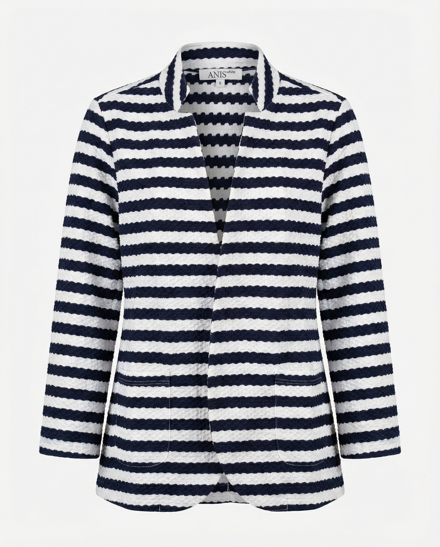 Blazer in jersey goffrato a righe – Navy/Avorio