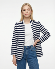 Blazer in jersey goffrato a righe – Navy/Avorio